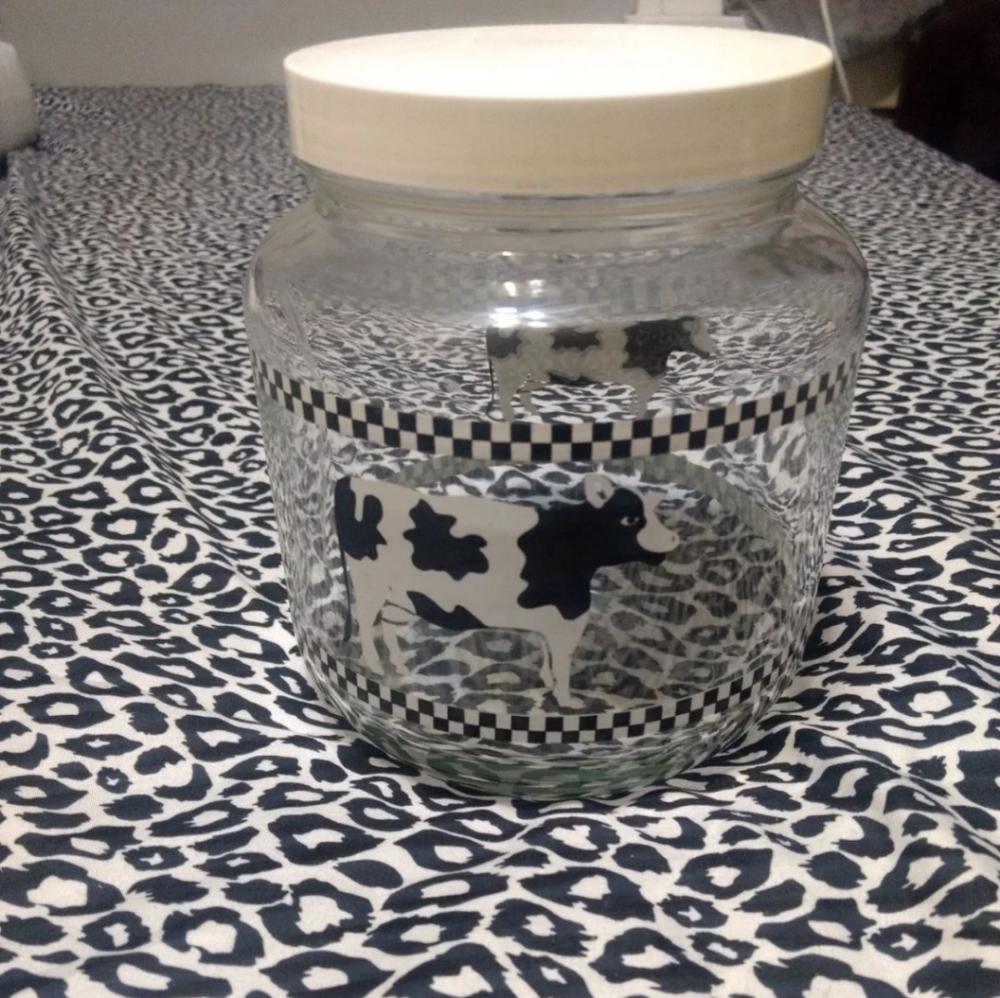 Vintage glass cow cookie jar farmhouse